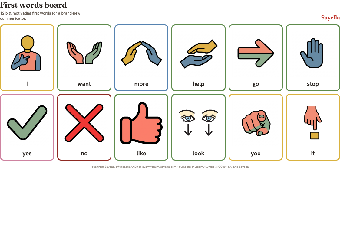 Preview of the First words board printable